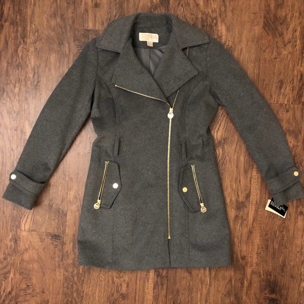 BRAND NEW Michael Kors Asymmetrical-Zip Wool Coat